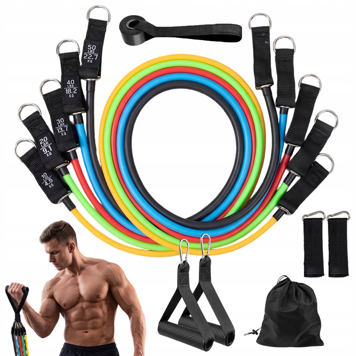 5SZT Gumy Taśmy Oporowe Do Ćwiczeń W Domu Fitness Gum Do Rozciągania Zestaw