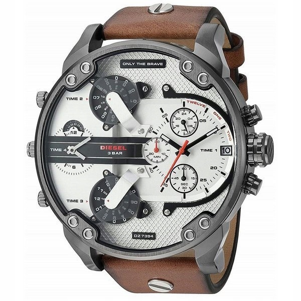 Diesel DZ7394 pánské hodinky hnědý řemínek, bílý ciferník, 57 mm krabička