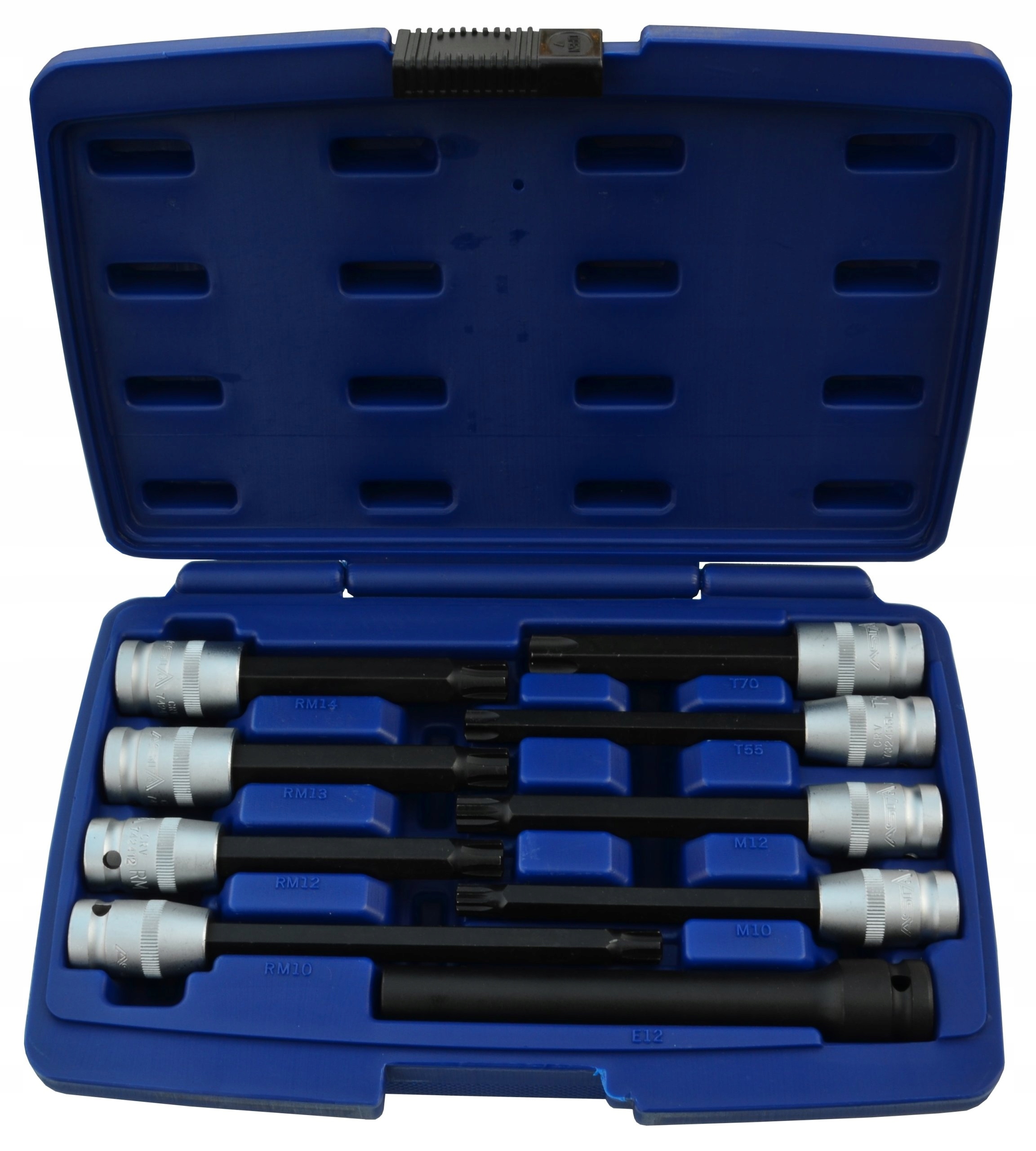 Hlavice na skrutky hlavy valcov 1/2", profily Torx, Torx-e, Xzn a Ribe, sada