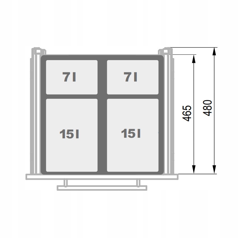 REJS SEGREGO Sortownik Szuflada na śmieci 60 H=320 L=480 2x15L + 2x7L szary Marka Rejs