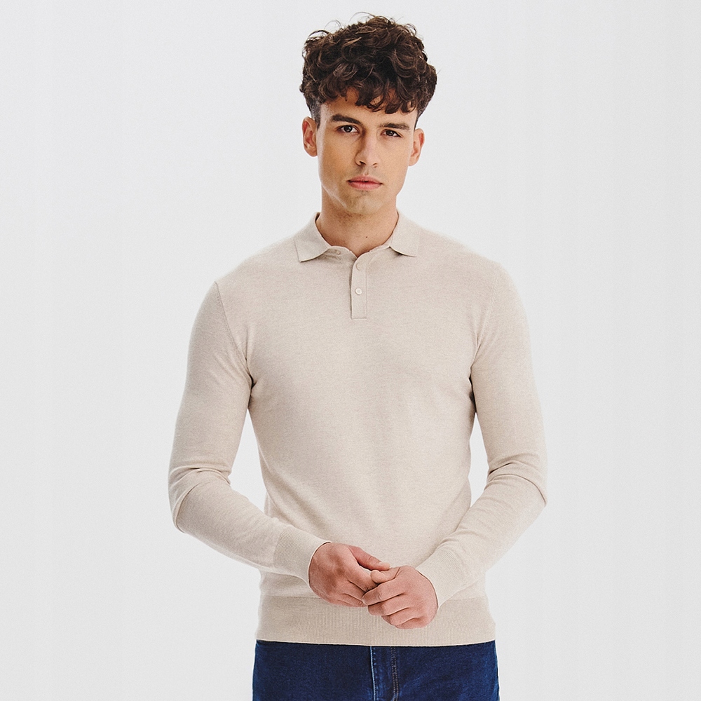 Pánský svetr Pako Lorente béžového barvy s polo límcem, vel XXL