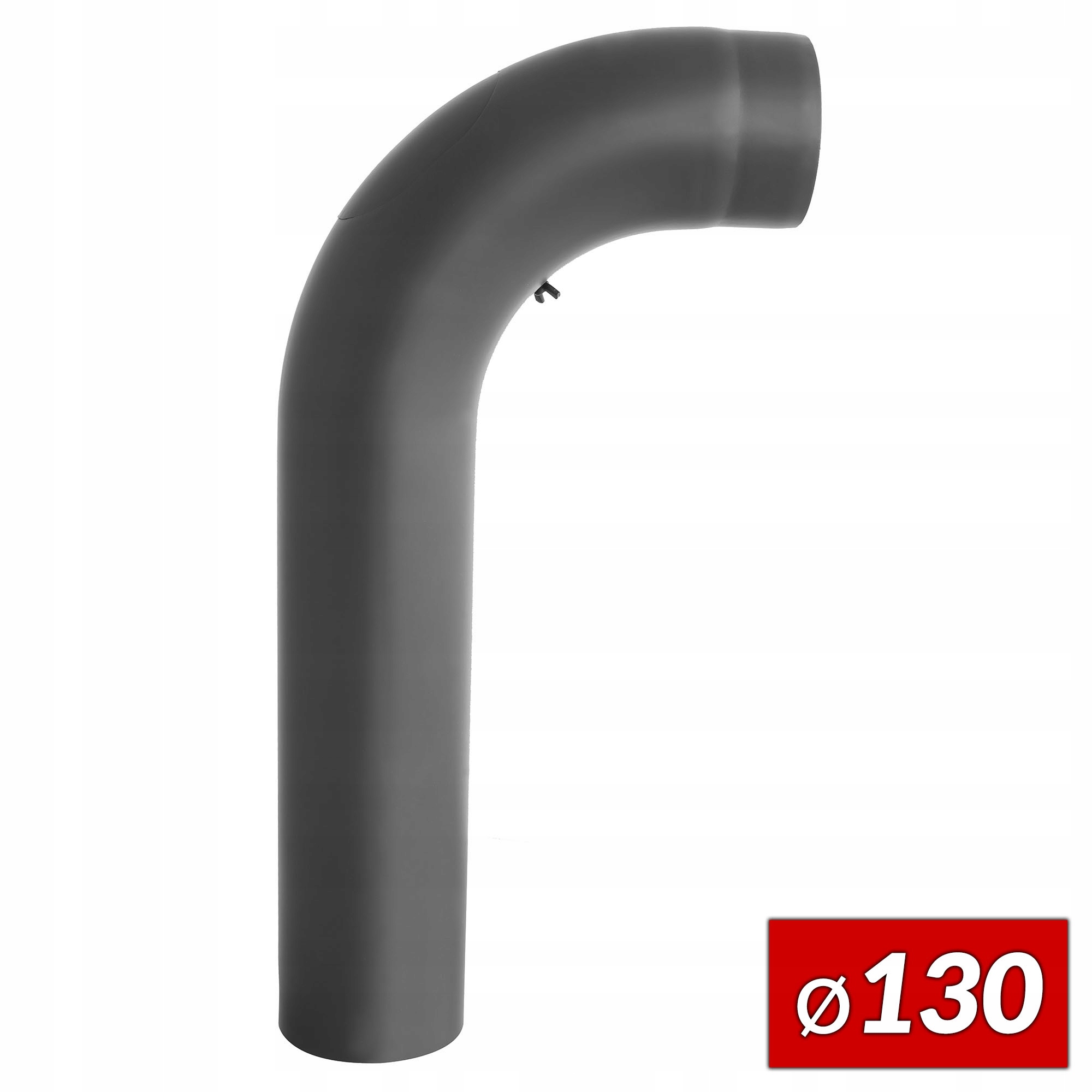 Ohýbané koleno z černého plechu 2 mm vysoké-krátké s revizí Darco 130 mm