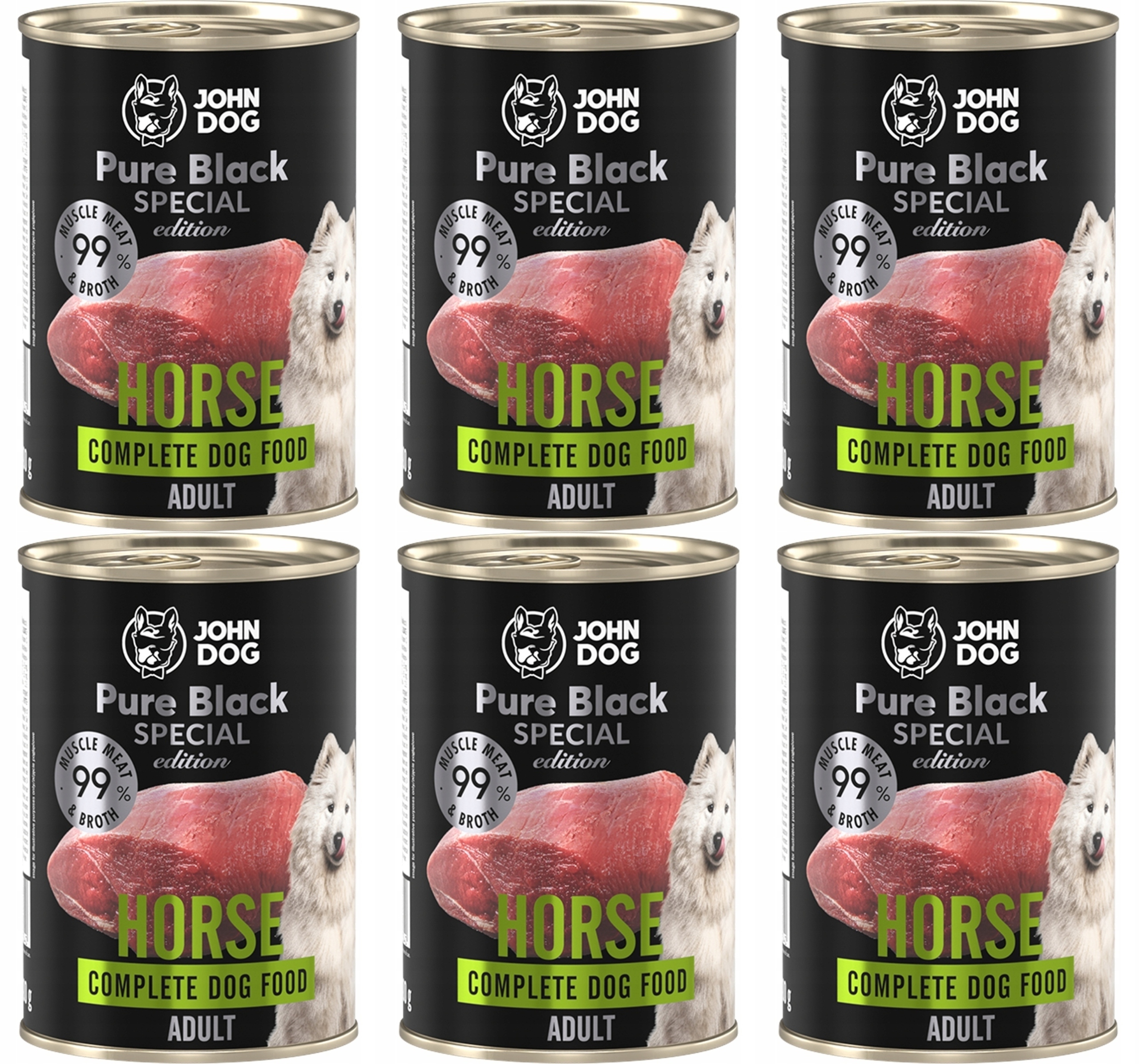 Levně John Dog Pure Black Speciální Edice Koňské maso 6 x 400 g