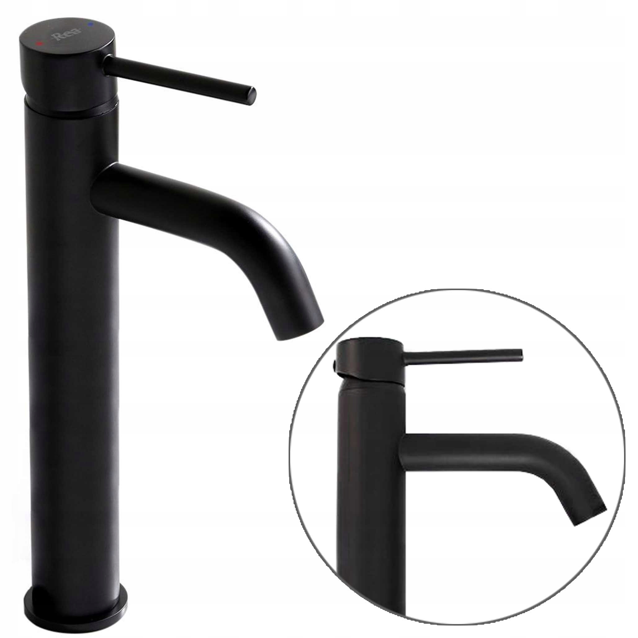 Čierna stojanková umývadlová batéria Rea Lungo Matná s vysokým uchytením na dosku