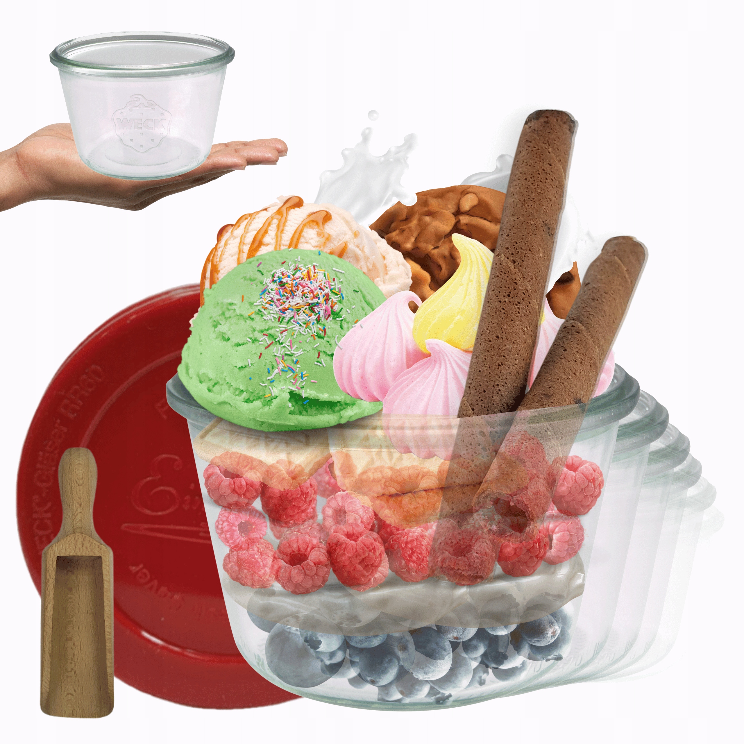 Poháre Weck 370 ml Mold žiaruvzdorné silikónové veko 12ks odmerka