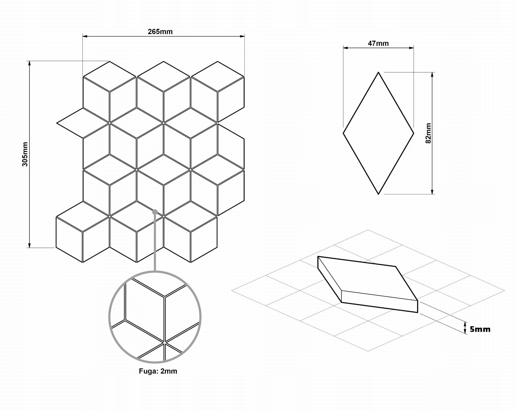 MOZAIKA CERAMICZNA DIAMOND ROMB CZARNA MATOWA Kod producenta MCS-38