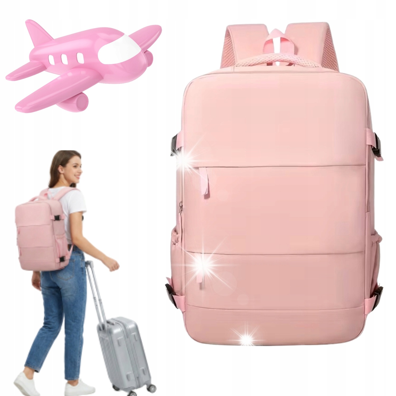 Plecak Do Samolotu Podróżny 40X25X20 Bagaż Podręczny Damski Różowy Ryanair