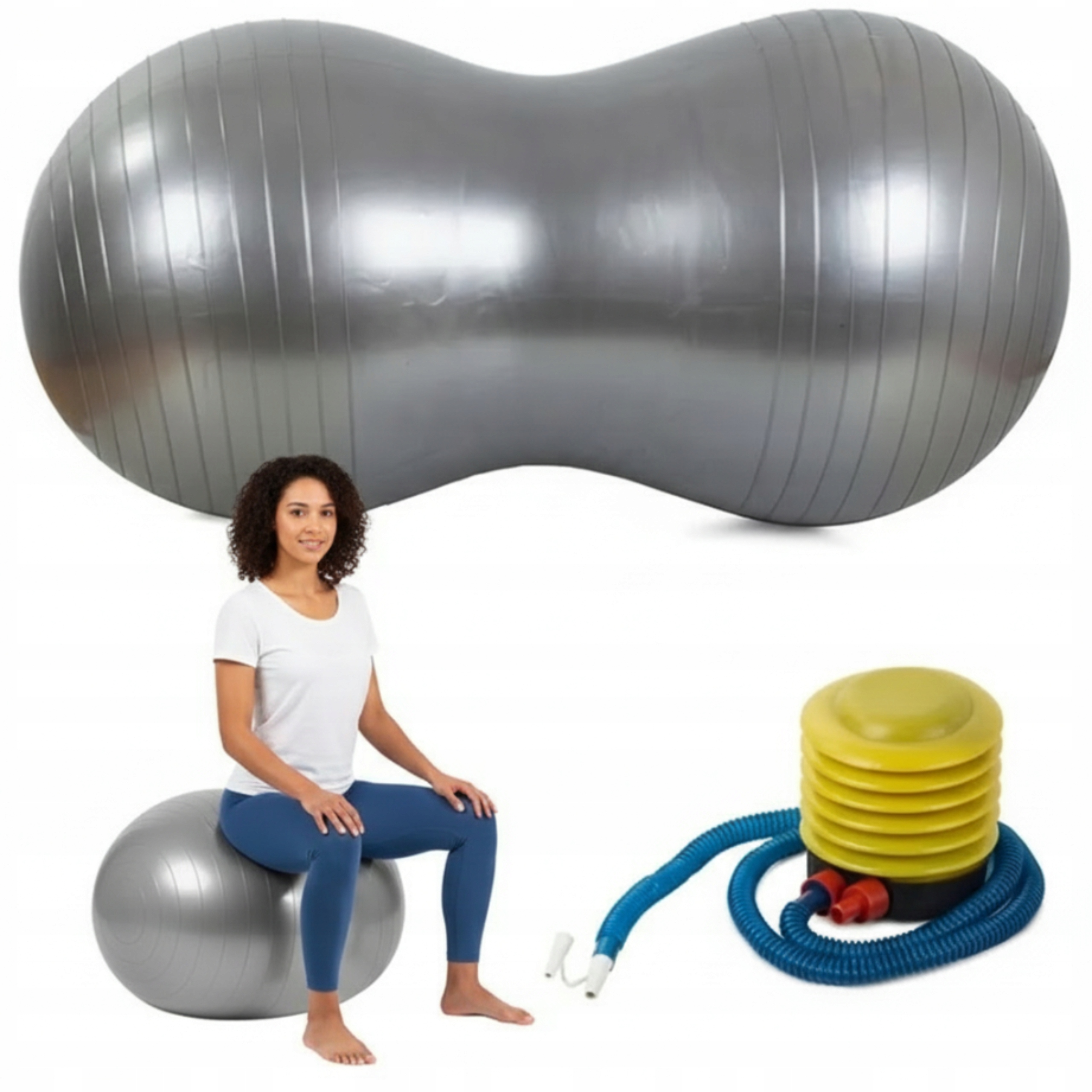 Piłka Gimnastyczna Fitness Orzeszek Fasolka Duża 90cm x 40cm Pompka