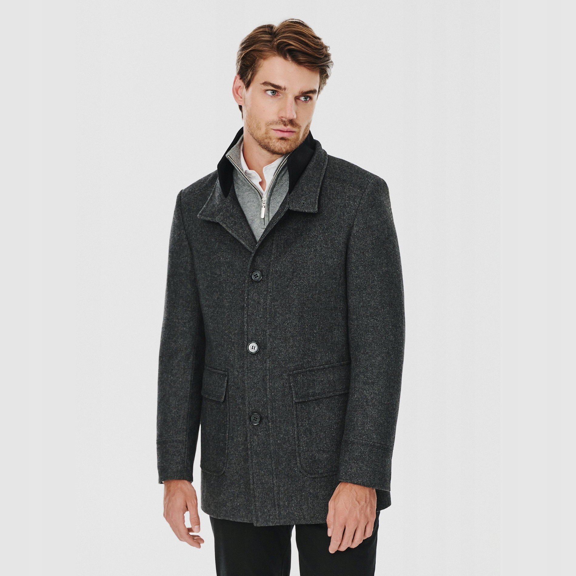 Šedý kabát s melírovaným vzorem Pako Lorente vel 54