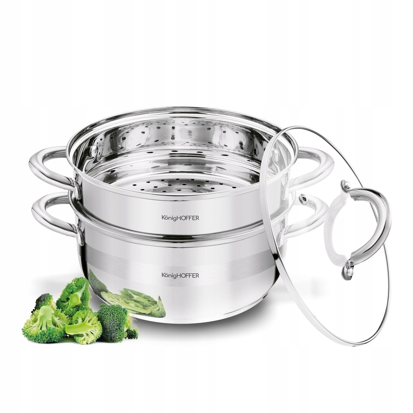 GARNEK DO GOTOWANIA NA PARZE parowar szklana POKRYWKA wkład SITKO inox Faro Pojemność 2.9 l