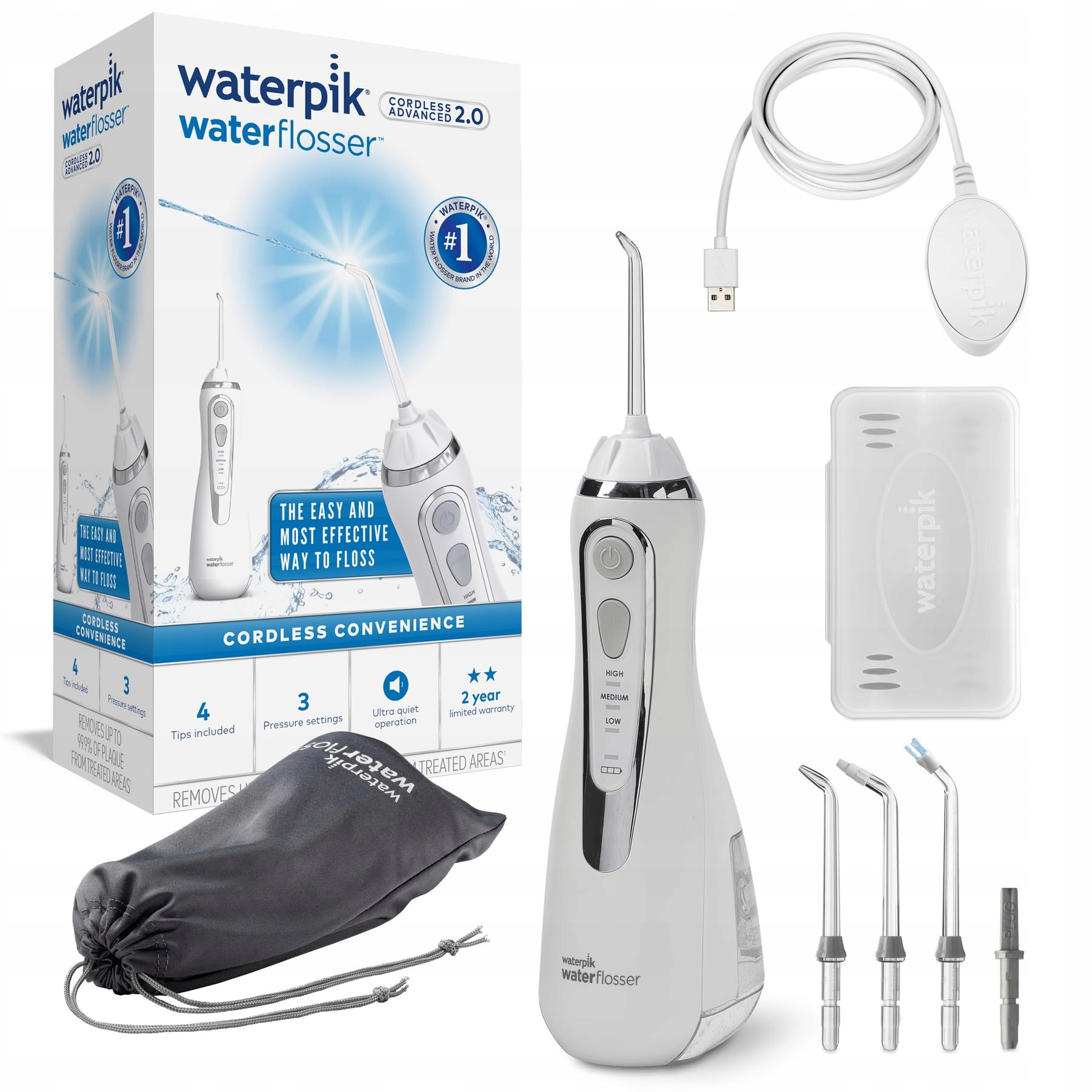Waterpik Cordless Advanced Biały Bezprzewodowy Irygator do Zębów z Usb 1szt