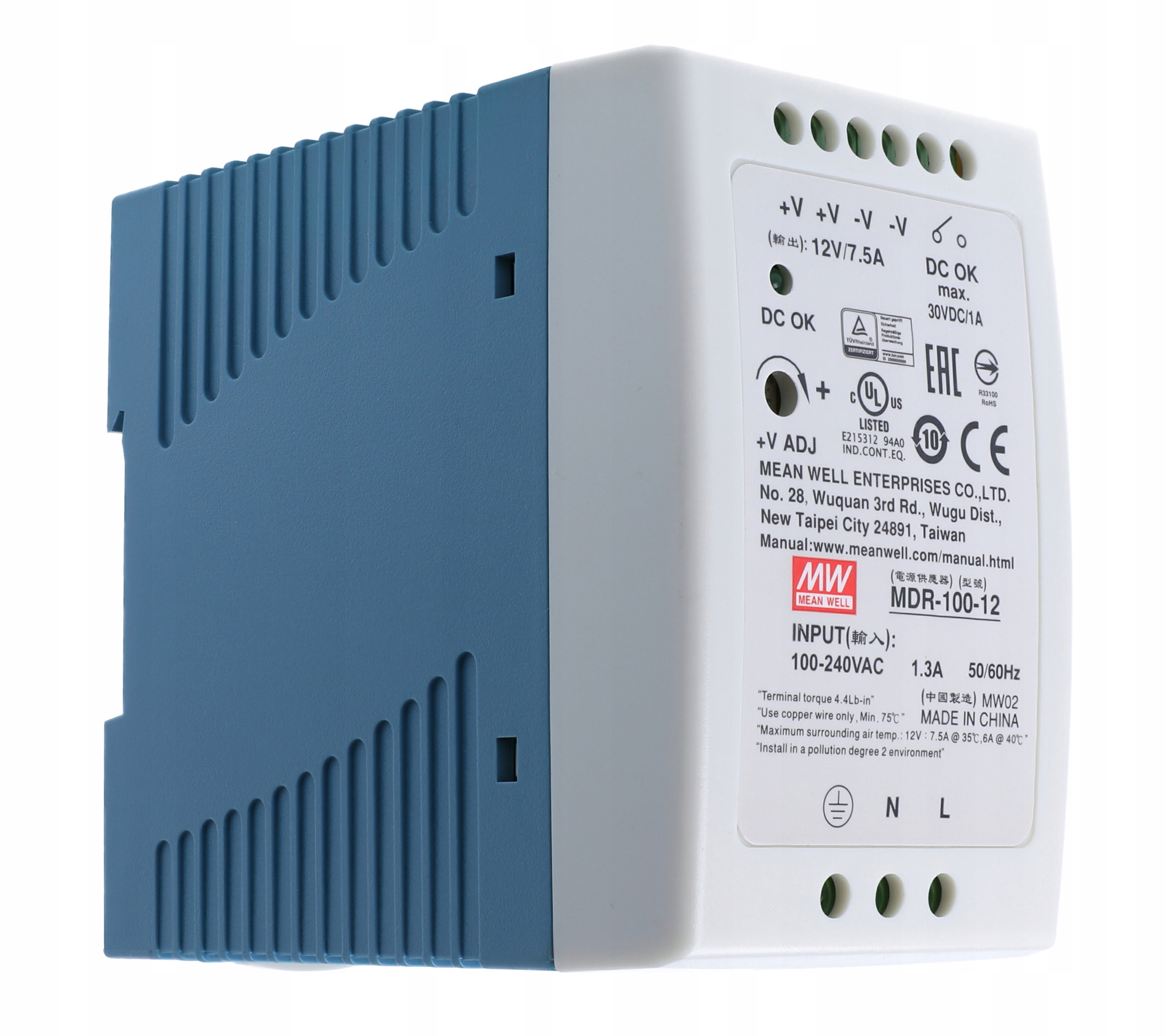 

Zasilacz Din 12V 7,5A 90W Mean Well MDR-100-12