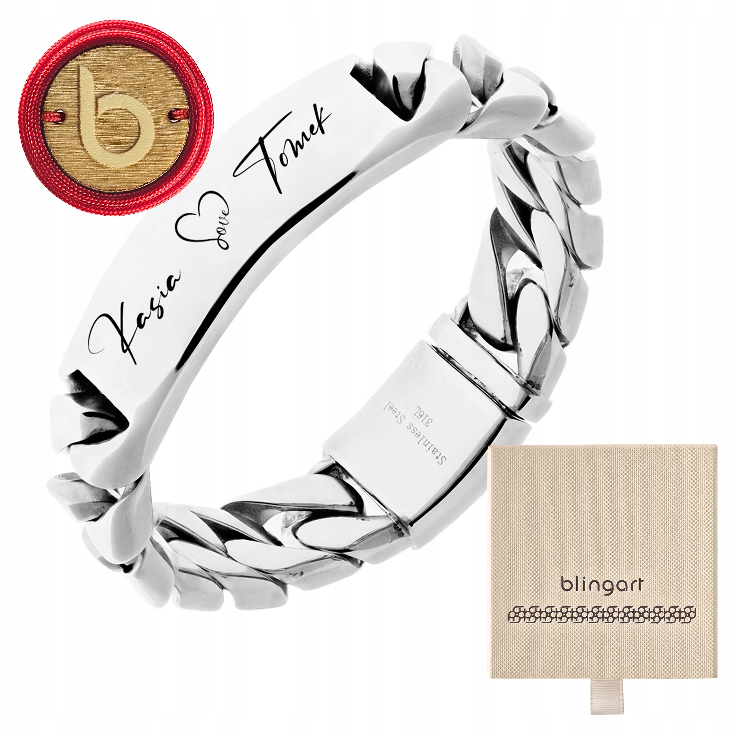 Náramek s gravírováním pánský Plech masivní Pancerka Ocel stříbrný Blingart