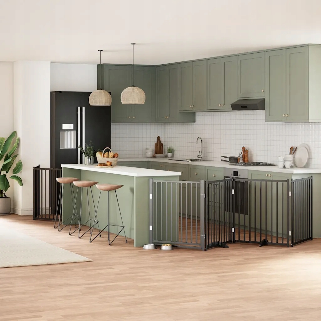 Levně vidaXL Zábrana pro psy s dvířky skládací 8 panelů černá 640 cm topol