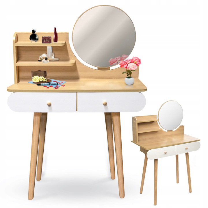 Skandinaviškas kosmetinis tualetinis staliukas su veidrodžiu SCANDI