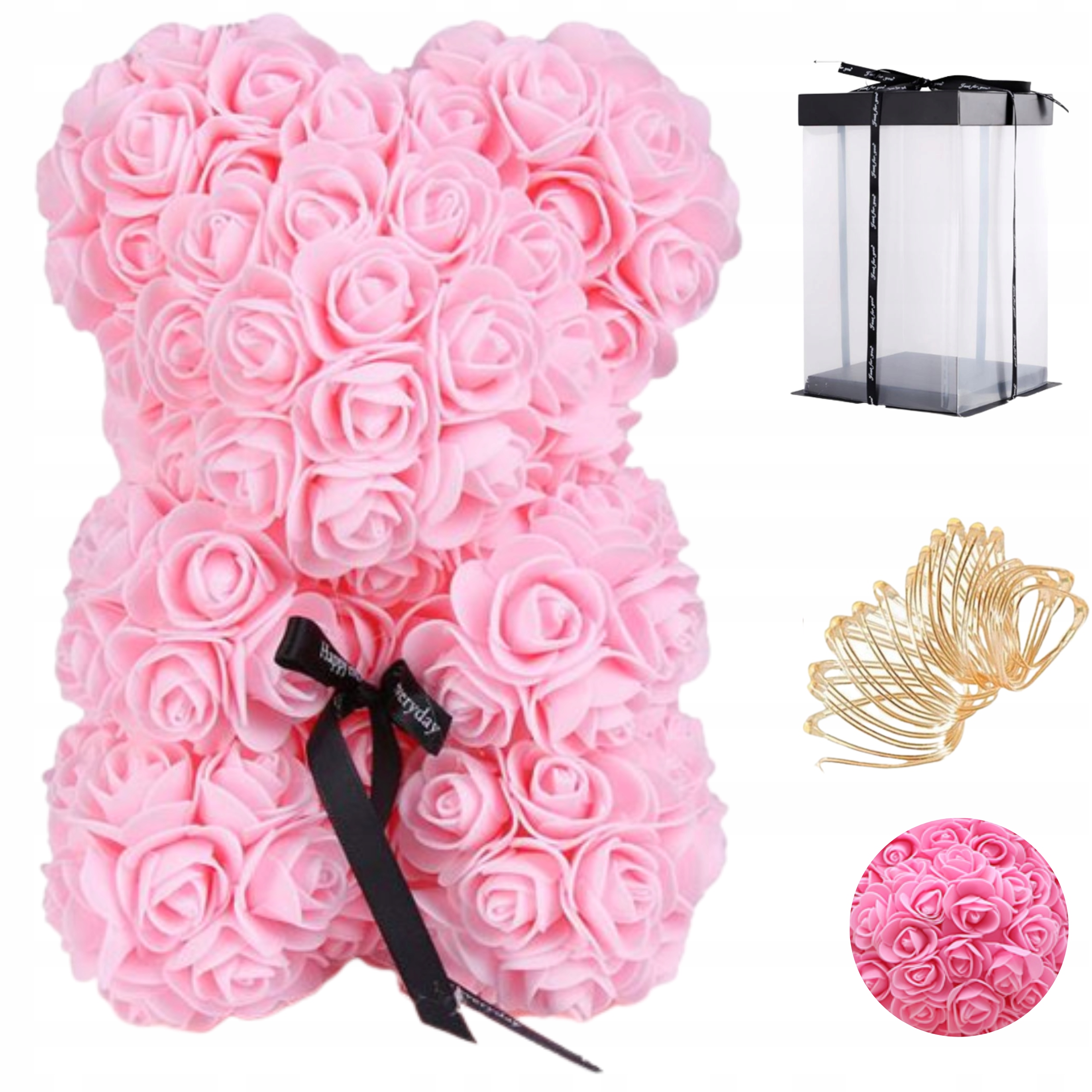 

Miś Z Róż XL 25CM Dla Niej Flower Box Led