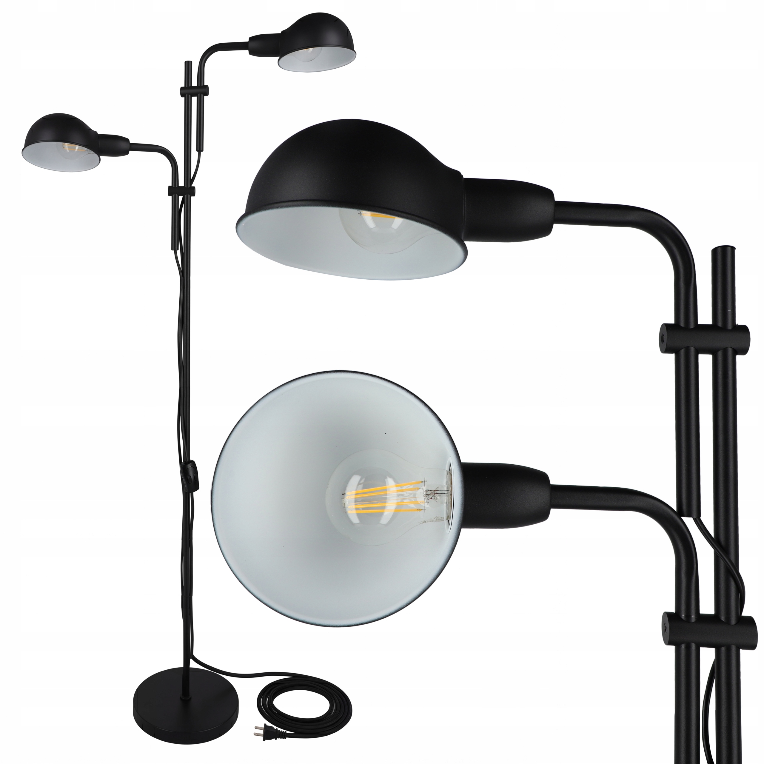 Lampa Stojąca Podłogowa Led Lampka Do Czytania Regulowana 2X E27 Włącznik