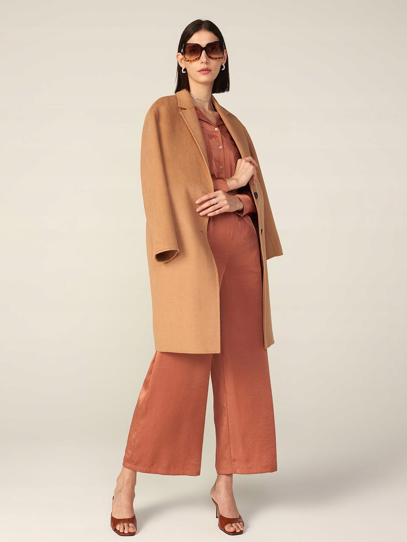 S Shein _S1H BEŻOWY PŁASZCZ PROSTY