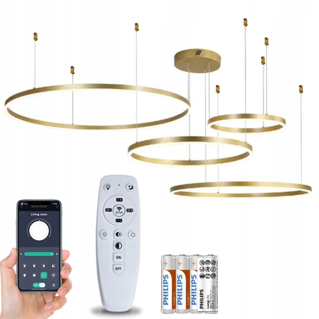 Lampa Wisząca Sufitowa Żyrandol Led Ring Salonu Złota Nowoczesna XXL Duża