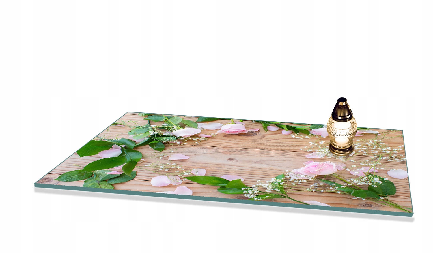 Podstavec pod Hřbitovní Svíčka Tvrzené sklo na Pomník Hřbitov vzor Věnec 80x52cm