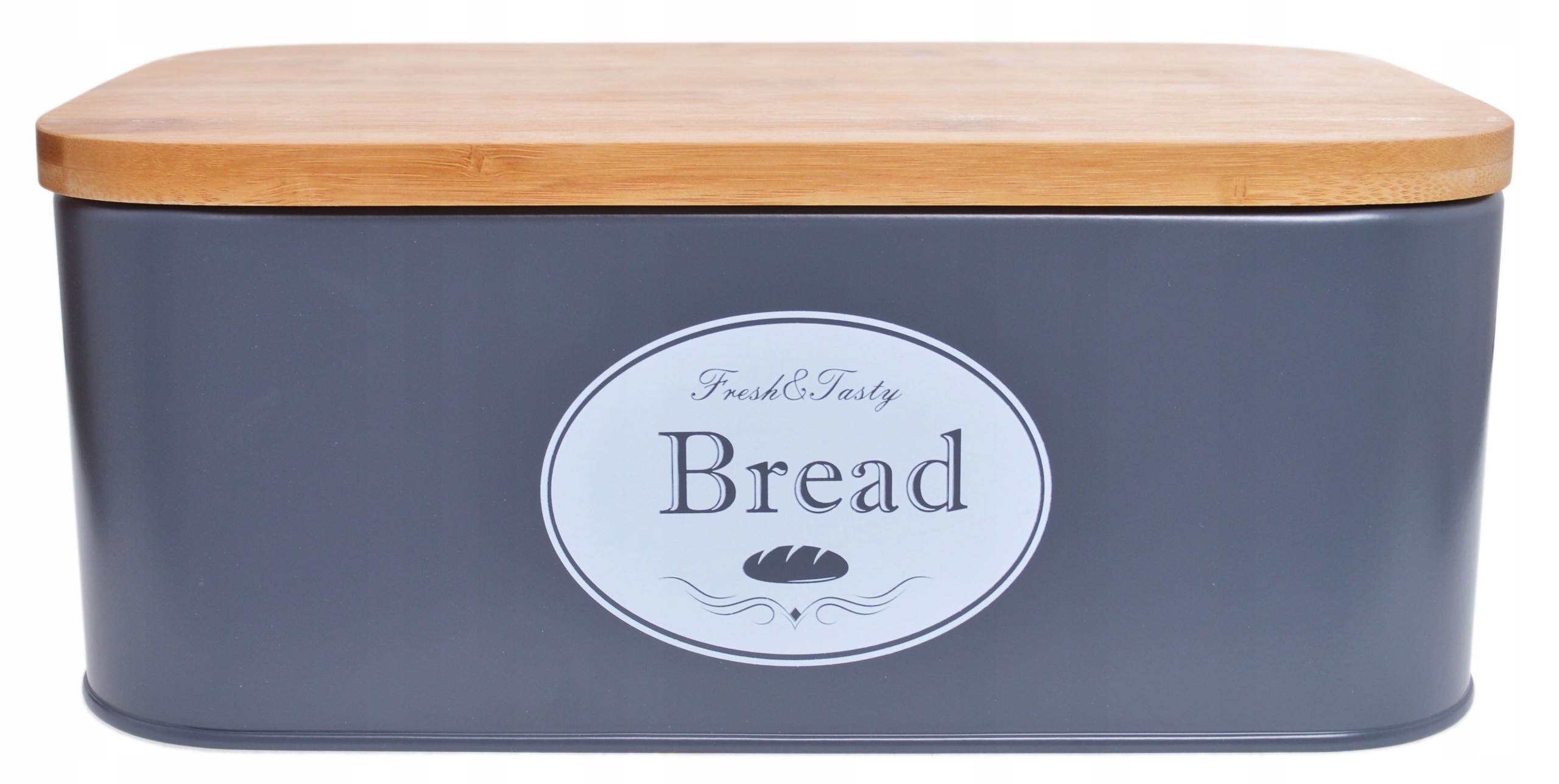 CHLEBAK METALOWY Z BAMBUSOWĄ POKRYWĄ DUŻY SZARY