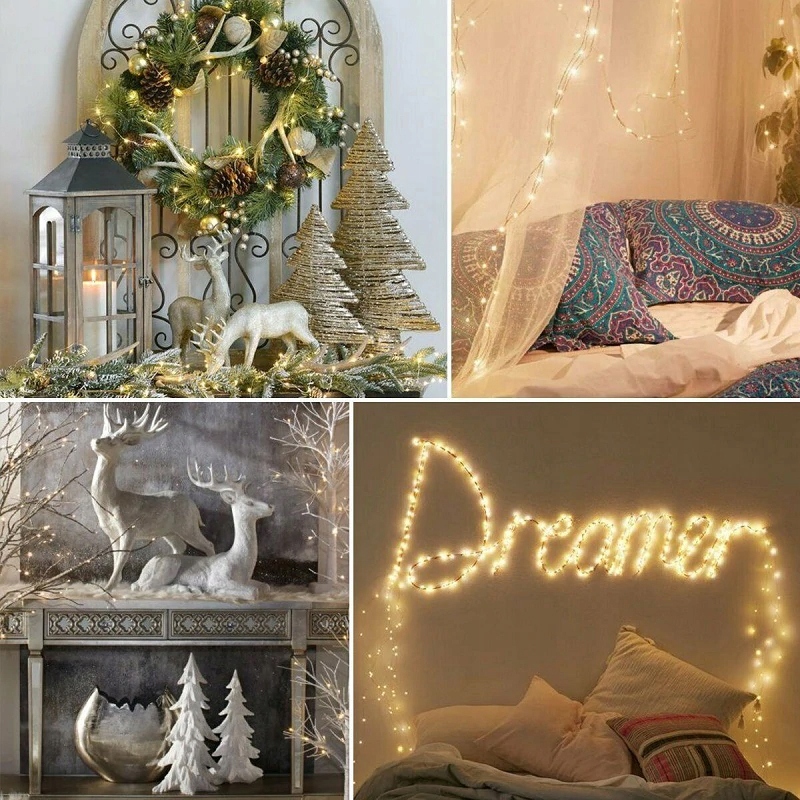 LAMPKI DRUCIKI 100 LED NA BATERIE CHOINKOWE KOLORY Długość sznura 8 m