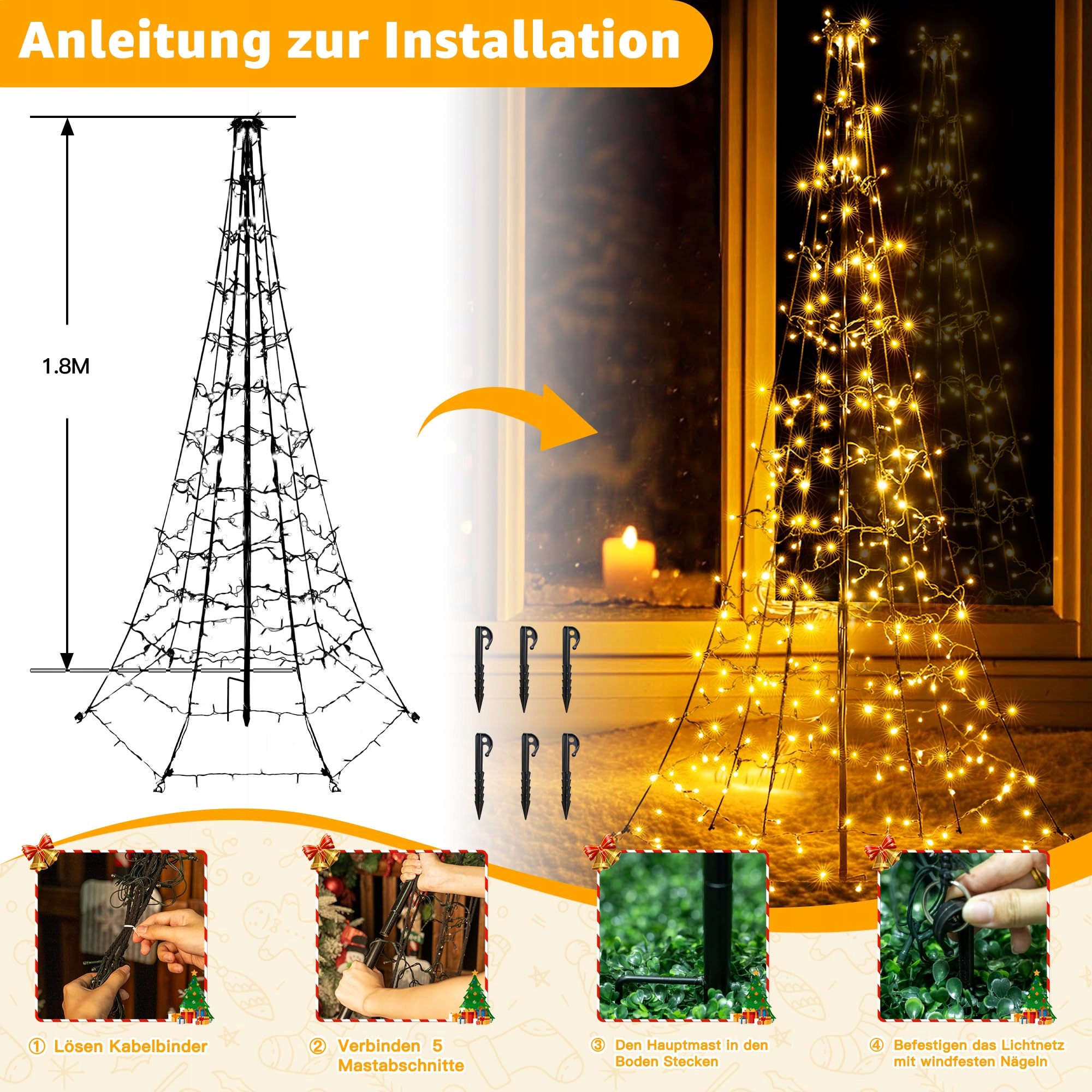 OLLNY Lampki Choinkowe 234 LED 18m 8 Trybów IP44 Wodoodporne — miniatura 6
