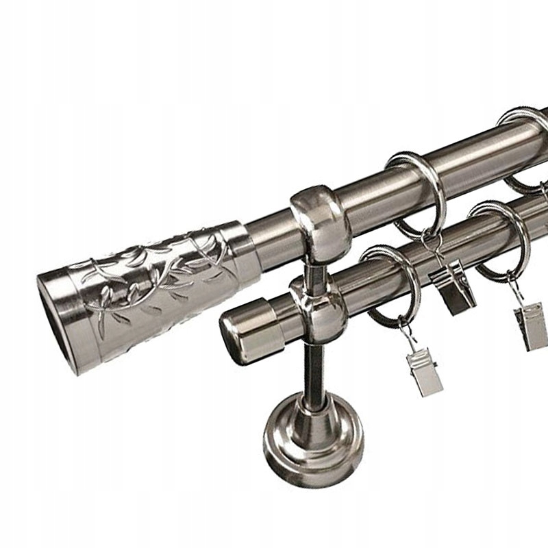 

Prosty kompletny 19+19 mm karnisz 220 cm Srebrny