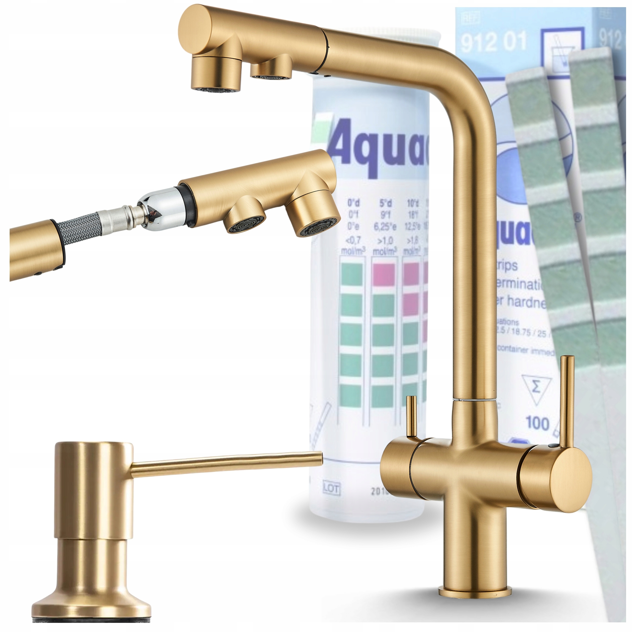 Kuchynská batéria Trojcestná Zlatá Stojaca Kohútik pod kuchynský drez Filtrácia vody