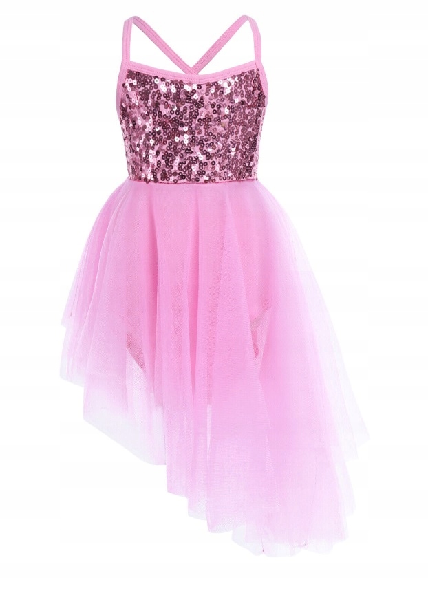 Sukienka Asymetryczna Body Balet Tiul Cekiny Róż 122/128