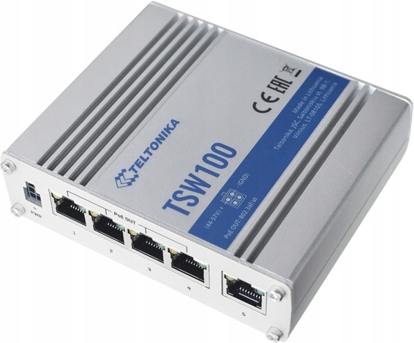 Teltonika TSW100 Switch PoE 5x RJ45 1000Mb/s, 4x PoE, 60W Producent Teltonika