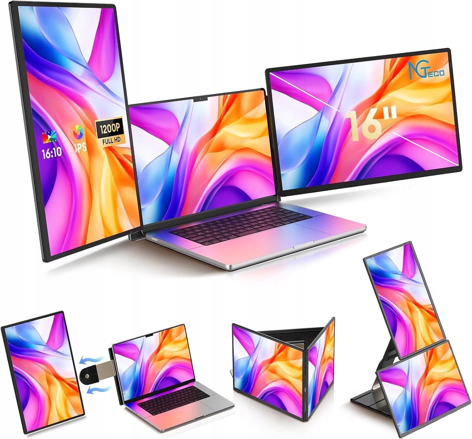 16-calowy potrójny przenośny monitor Fhd, NGTeco G2644