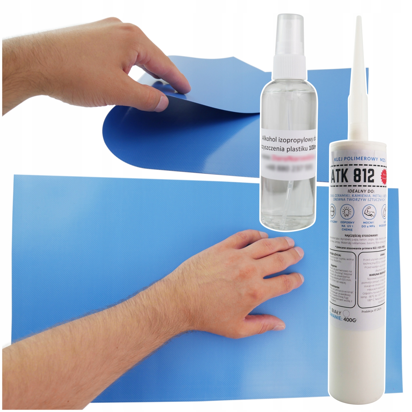 Polymerové lepidlo pro bazény Plachta Velká záplata 50x27 cm Odmašťovač 100 ml