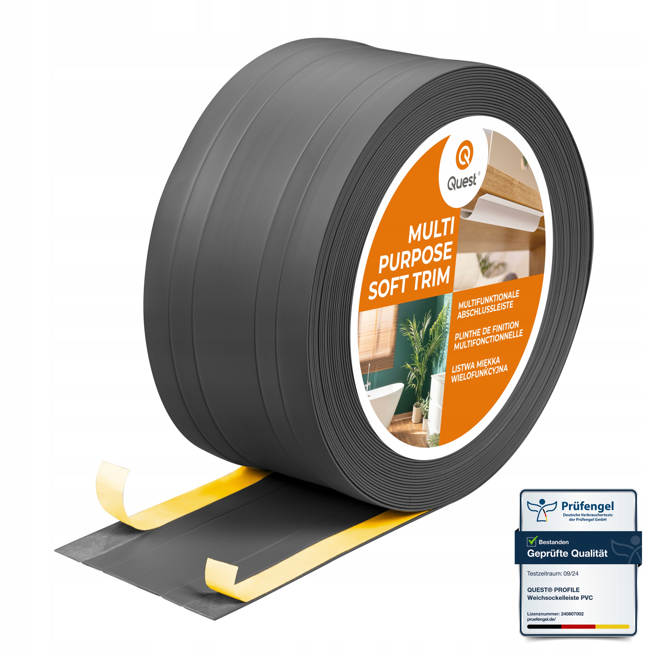 Pvc dokončovacia lišta 2v1 samolepiaca, antracit 110 mm, 20 m, W4