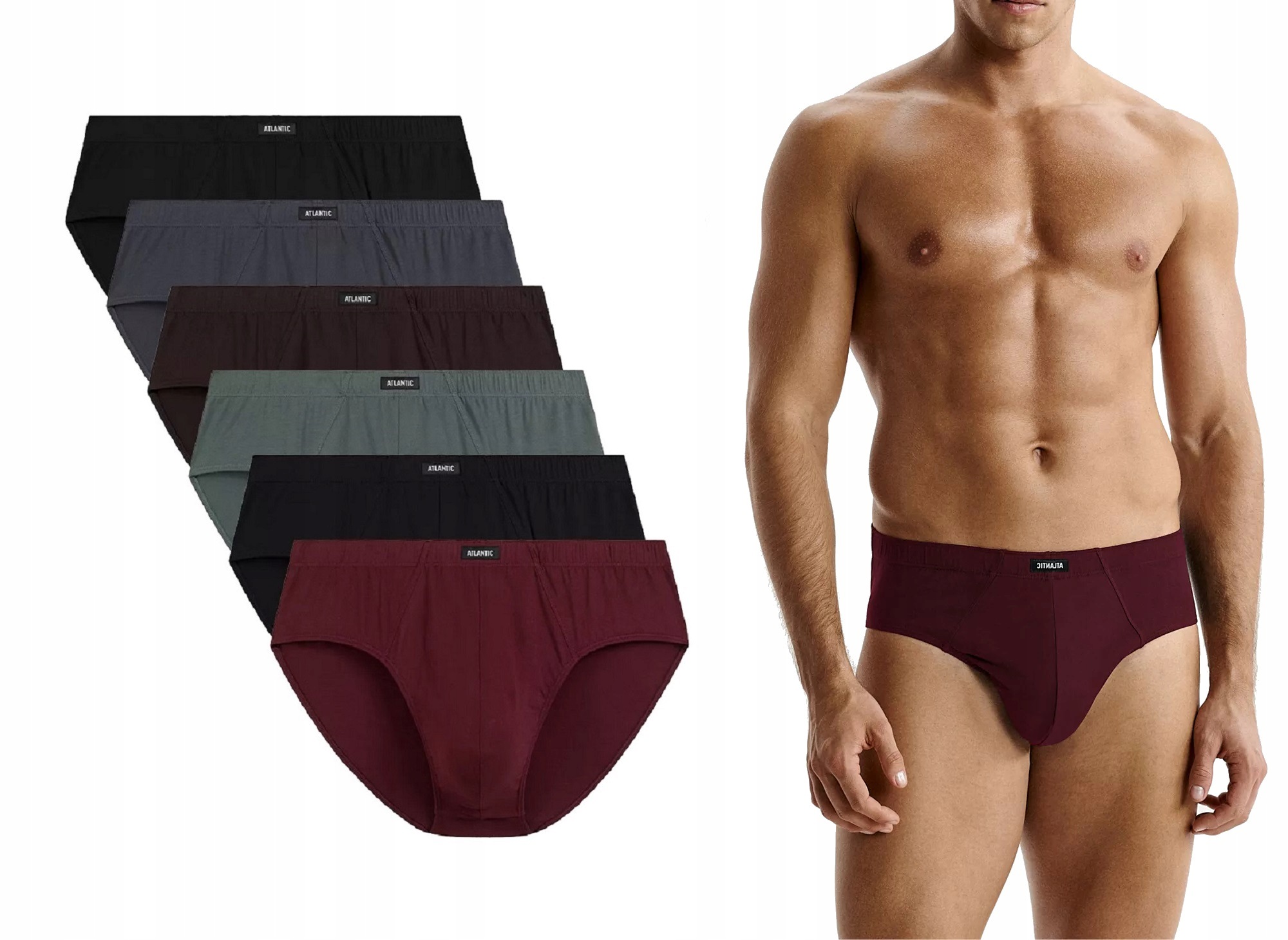 Pánské klasické bavlněné slipy Atlantic 6SMP-001-BUR/CZA/KHAJ 6-PACK XXL