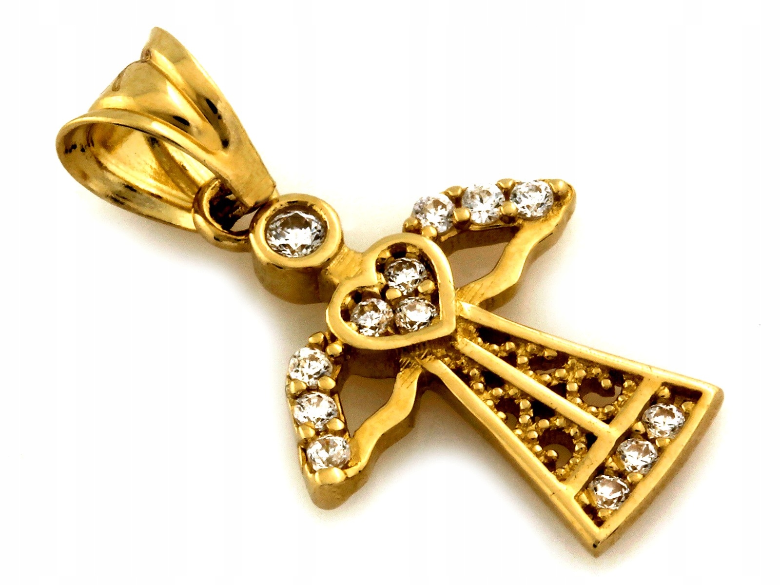 Zlatý přívěsek 585 s andělem a kubickými zirkony na křtiny 0,98g, dárek