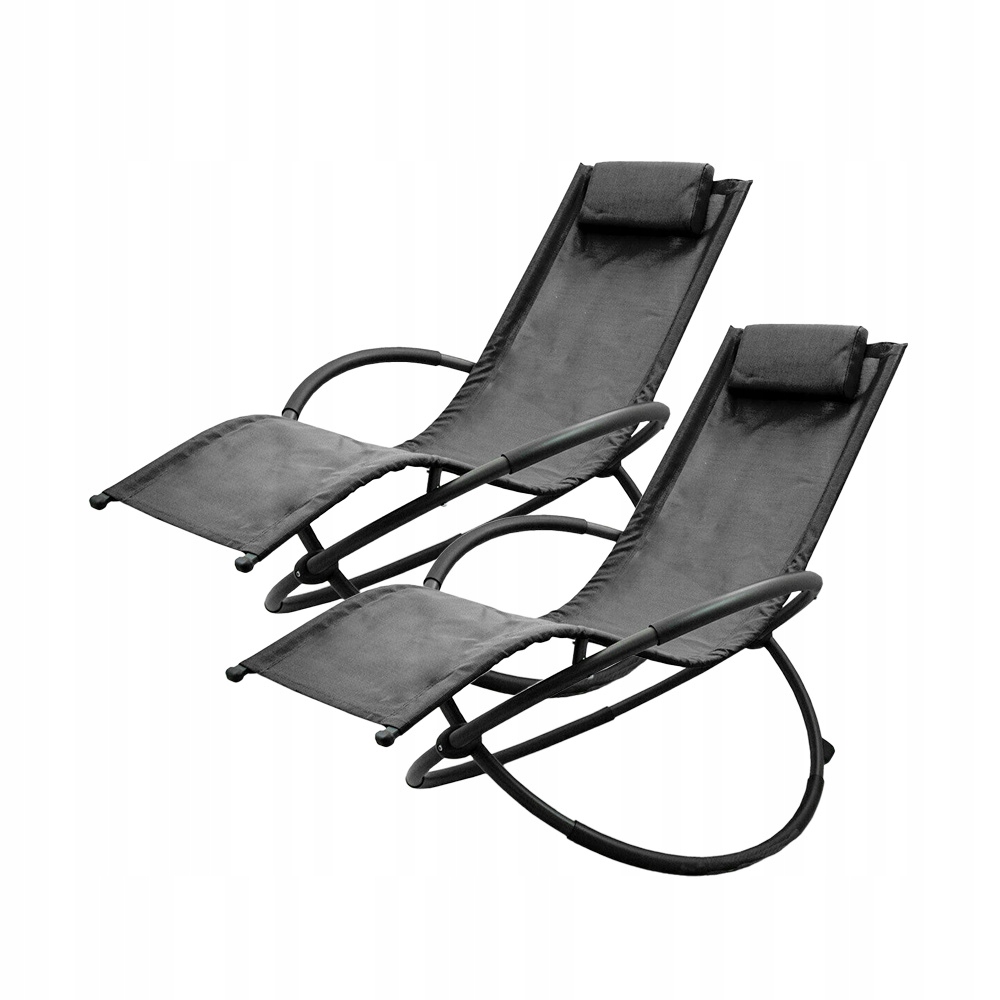 LEŻAKI Z ZAGŁÓWKIEM CZARNE BUJANE KOMPLET 2 SZT