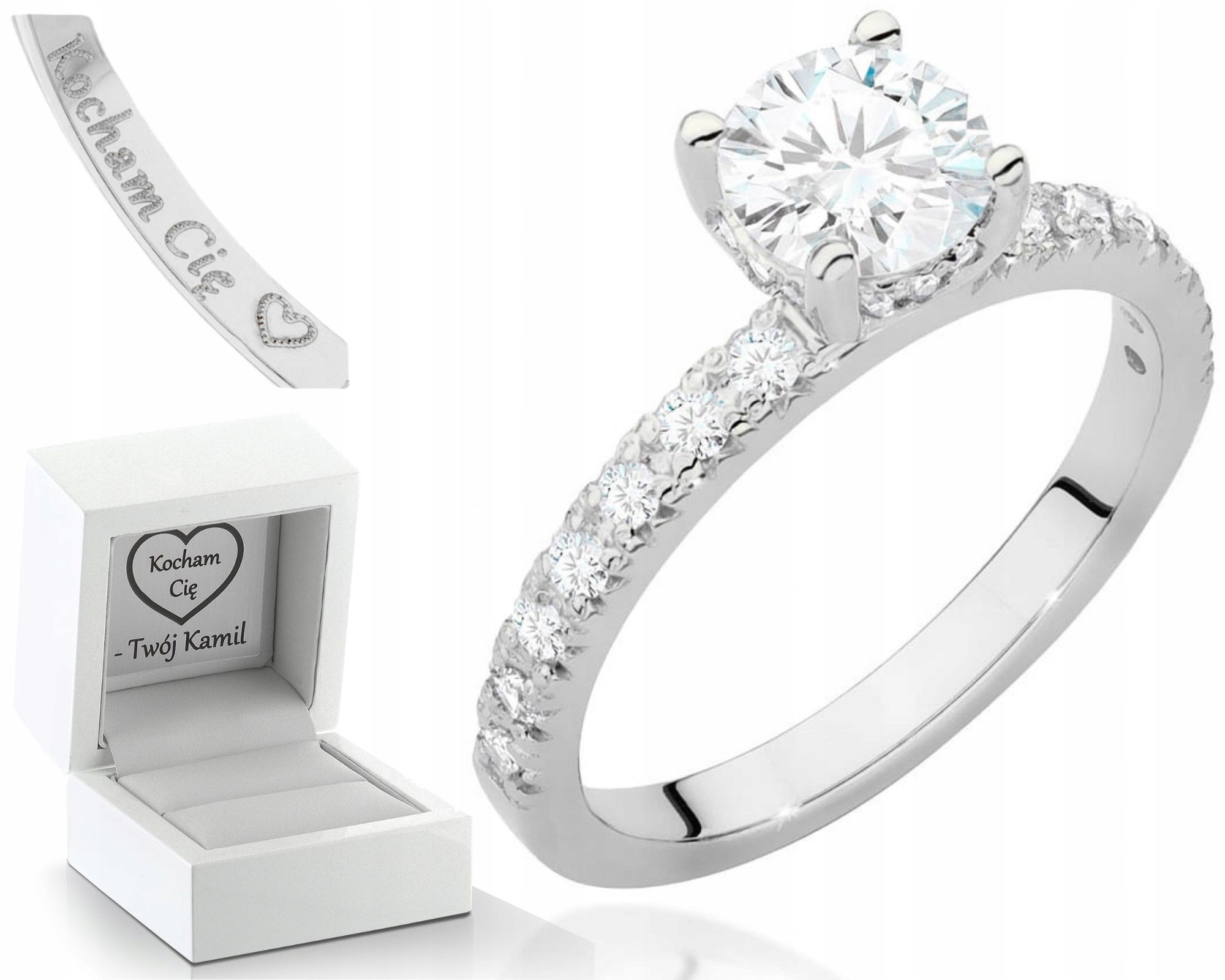 Bílé Zlato Prstýnek S Diamanty 585 Gravírování Bonus