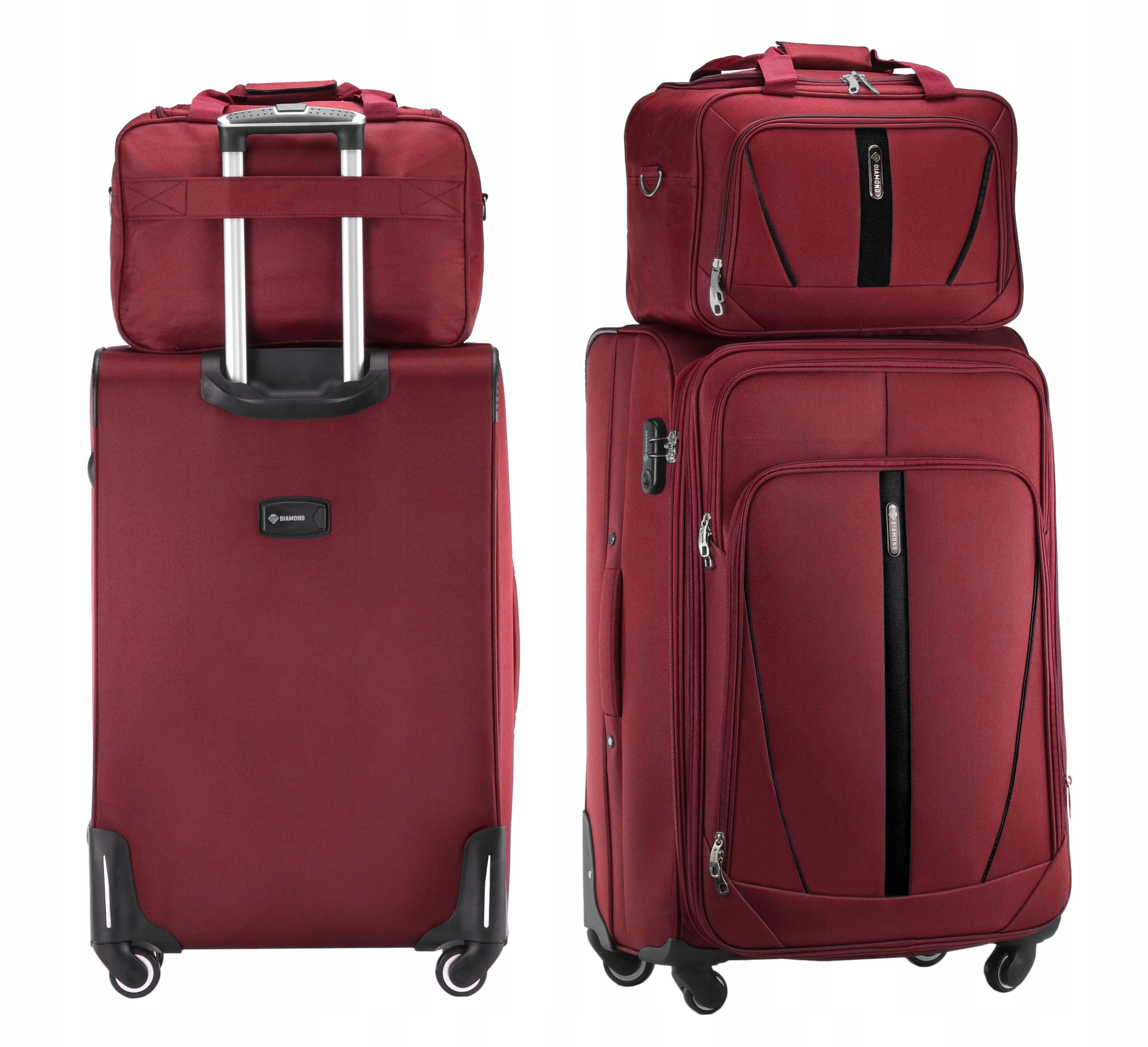 Set 2v1 Cestovní Kufr Velký XL Taška Červená Zavazadla 4 Kolečka C330