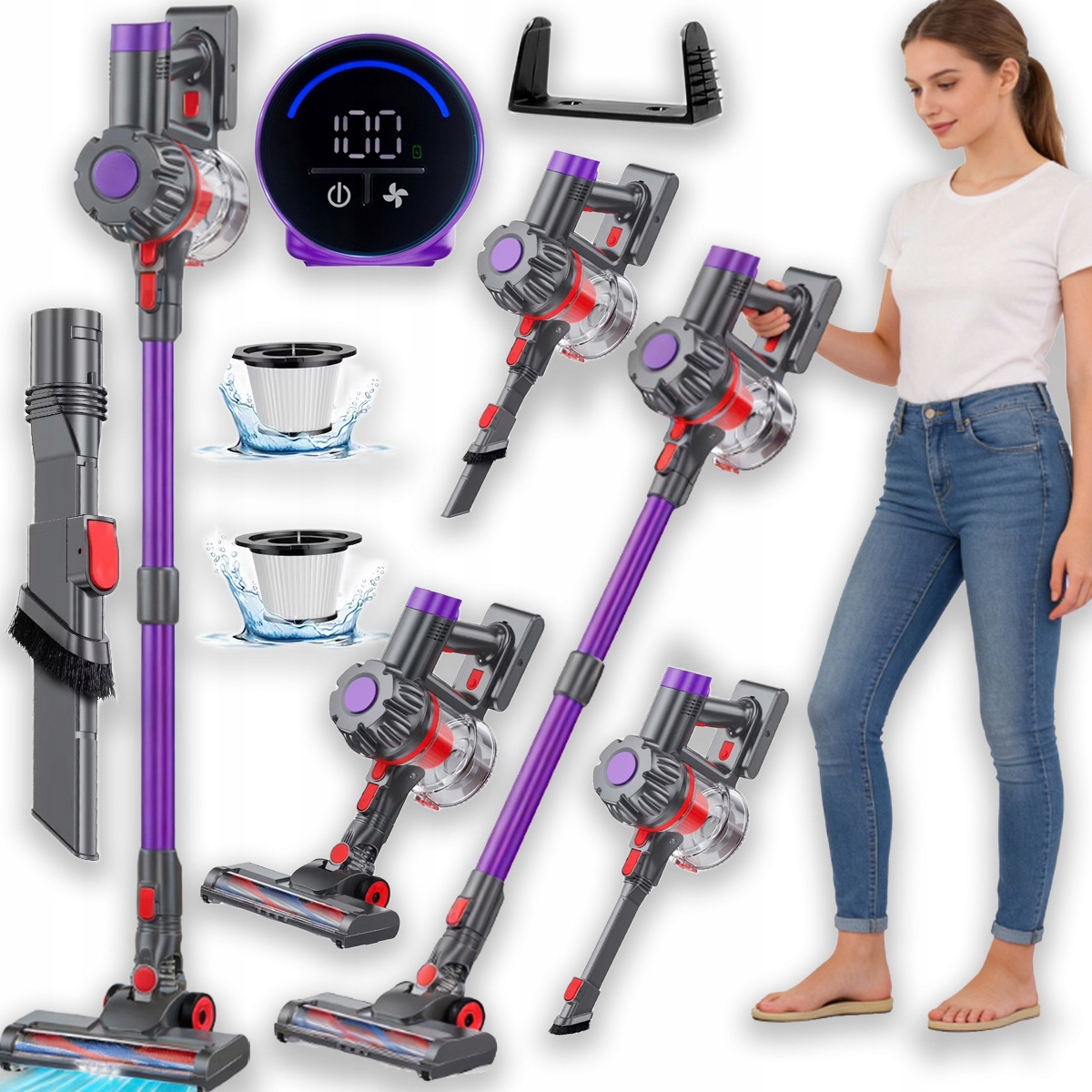 Vysavač Bezdrátový Vertikální Bezsáčkový Led Elektrokartáč 4V1 450W