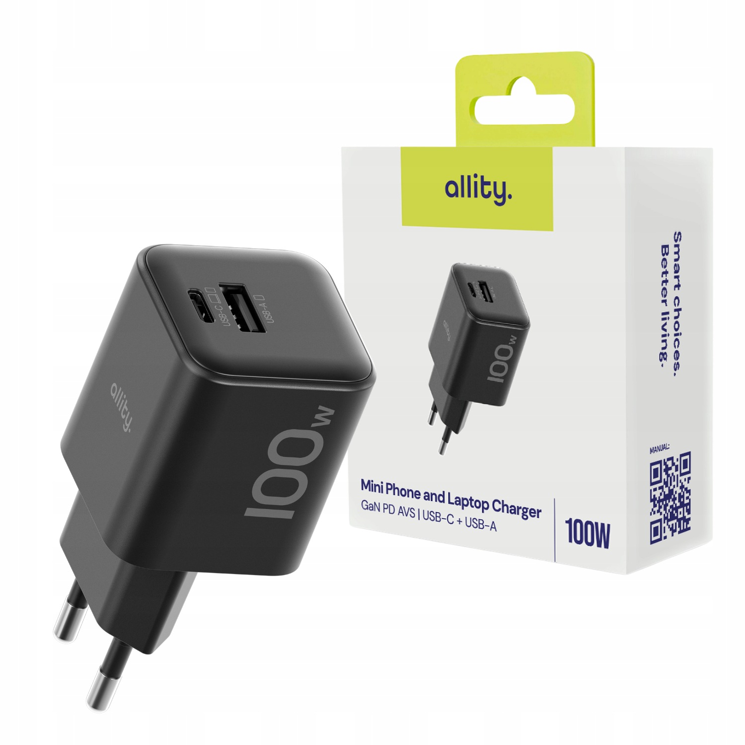 Síťová nabíječka Rychlá 100W Usb-c Usb A Mini pro notebook Univerzální GaN