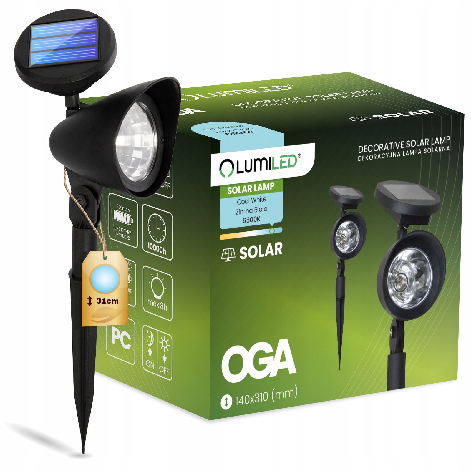 LAMPKA SOLARNA Ogrodowa LED REFLEKTOR Kierunkowy WBIJANY SZPIKULEC CZUJNIK