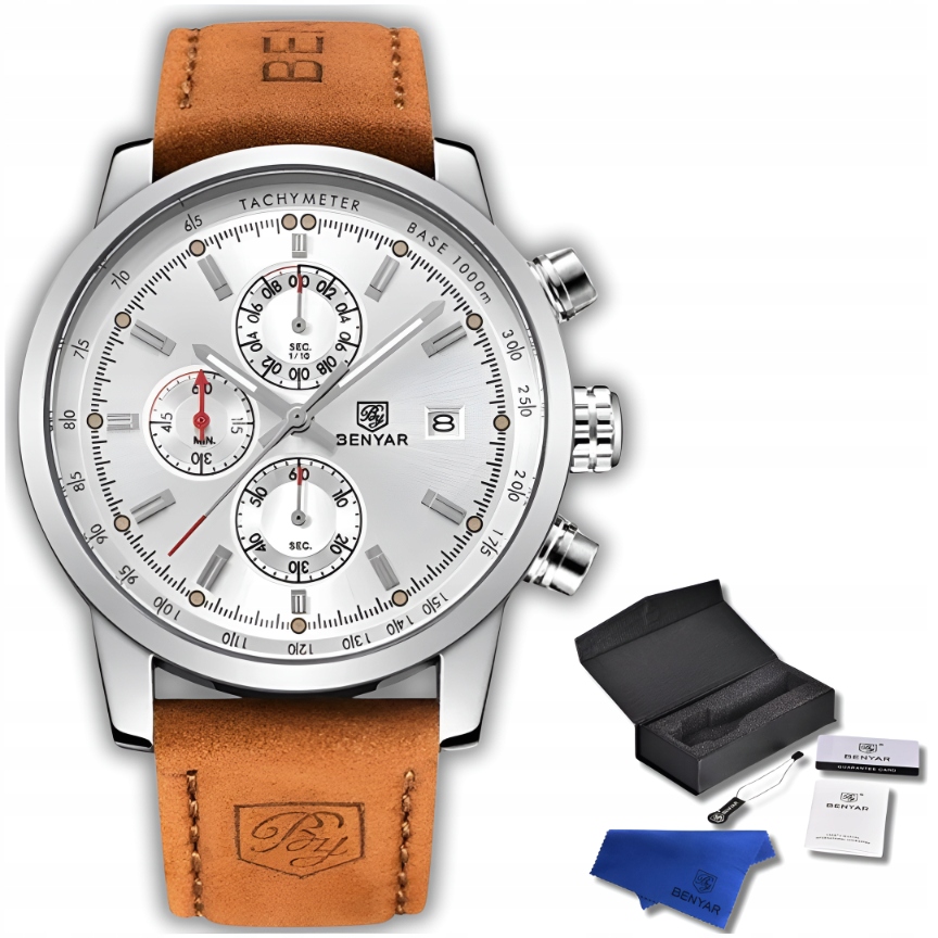 Pánské Hodinky Benyar Klasický Elegantní Chronograf Datumovka Krabička