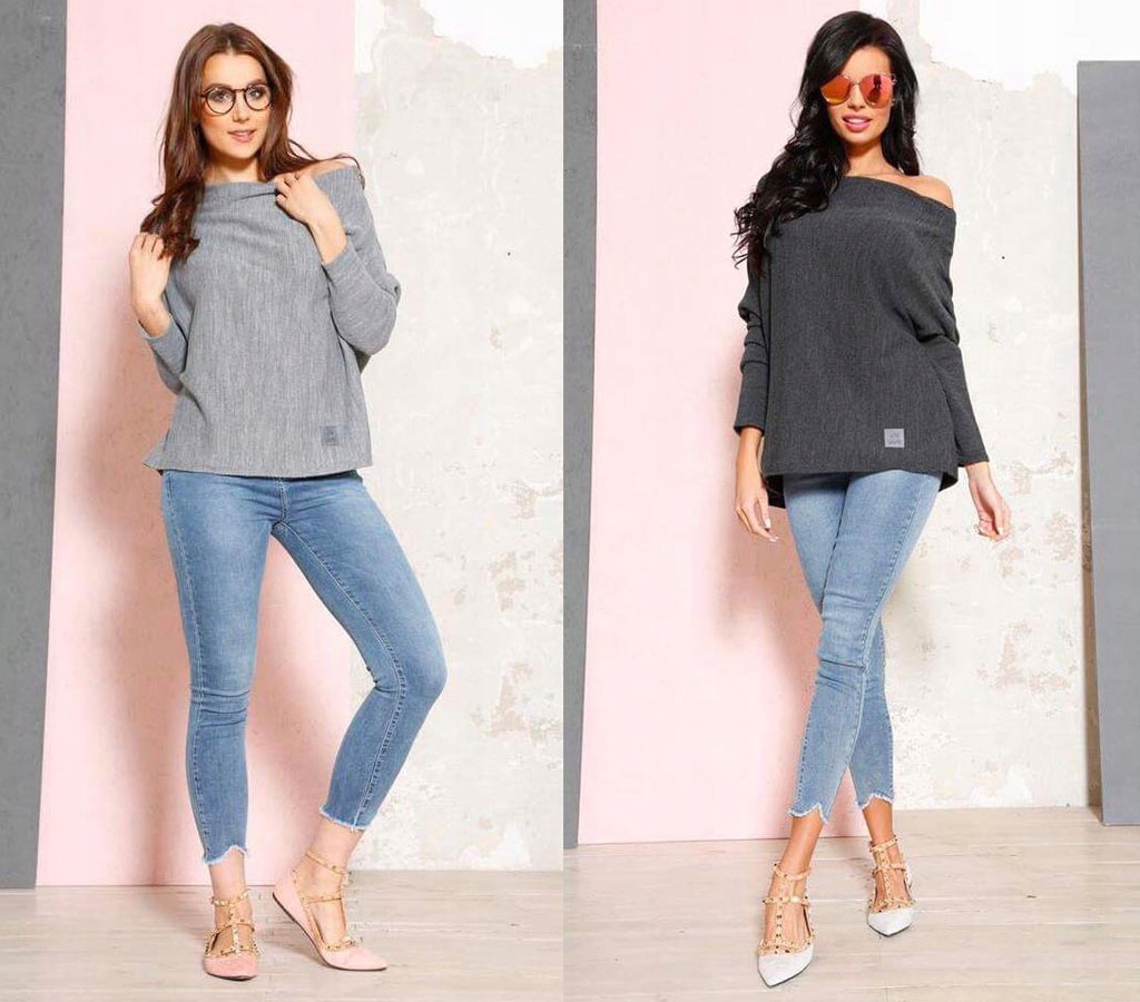 

Sweterek Oversize Tunika Sweter Wool Odkryte Ramię