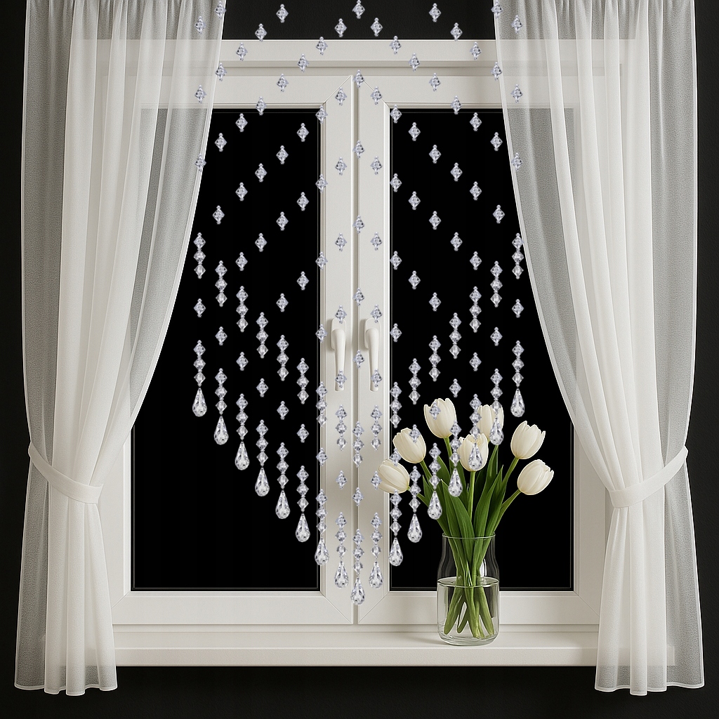 ## Krásná Záclona Křišťály s korálky v zubu 100 cm