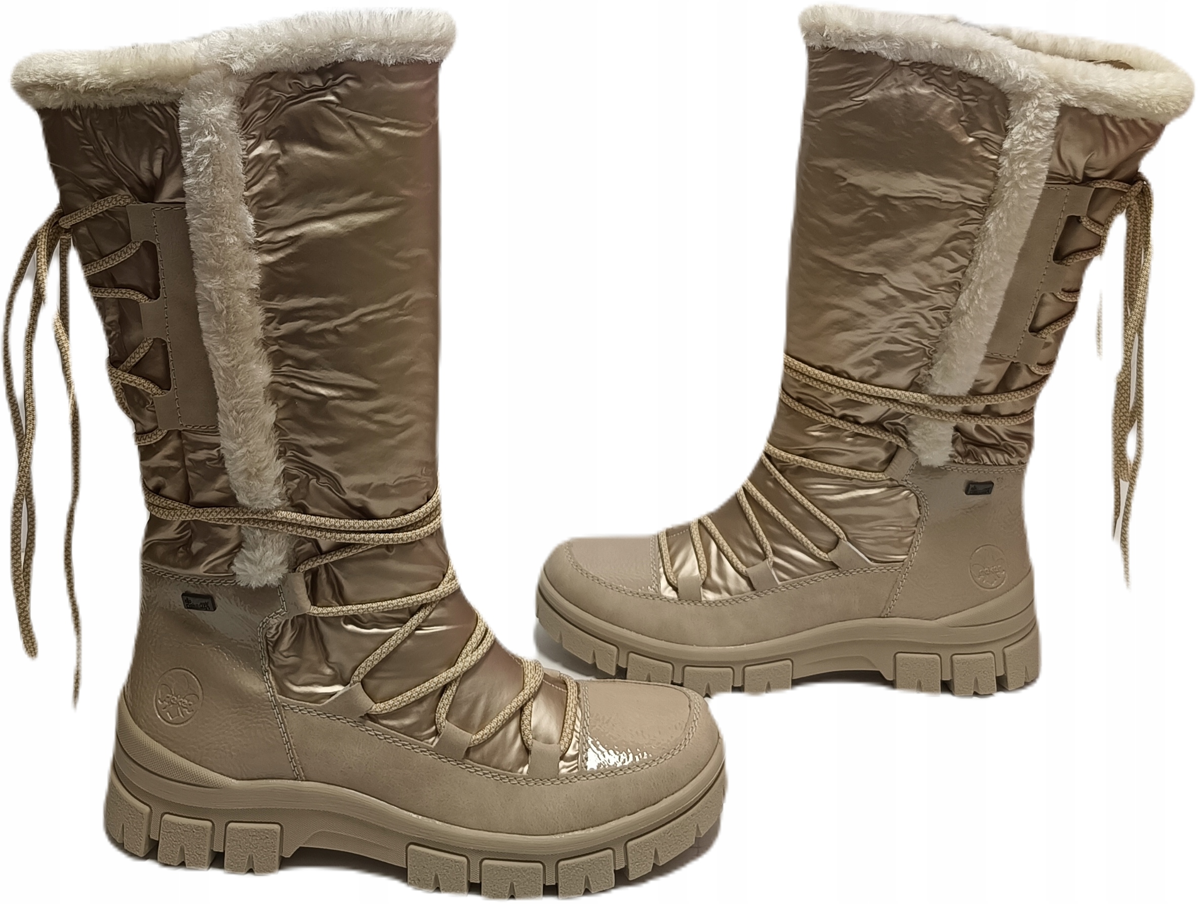 zateplené kozačky membrána Tex kožíšek vlna Rieker Z1083 Béž zlato r38