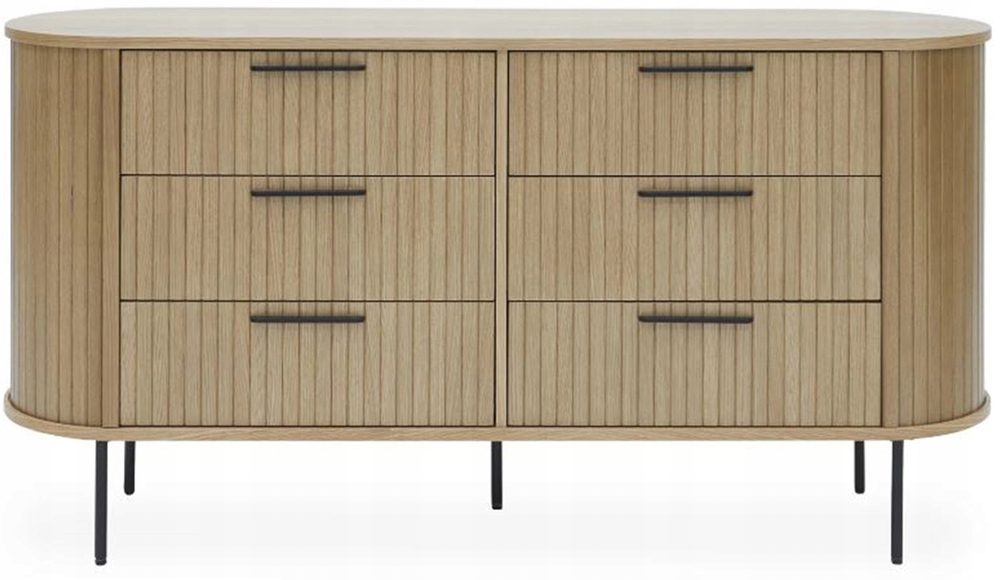 Komoda Gativel se šesti zásuvkami, lamely, dub přírodní