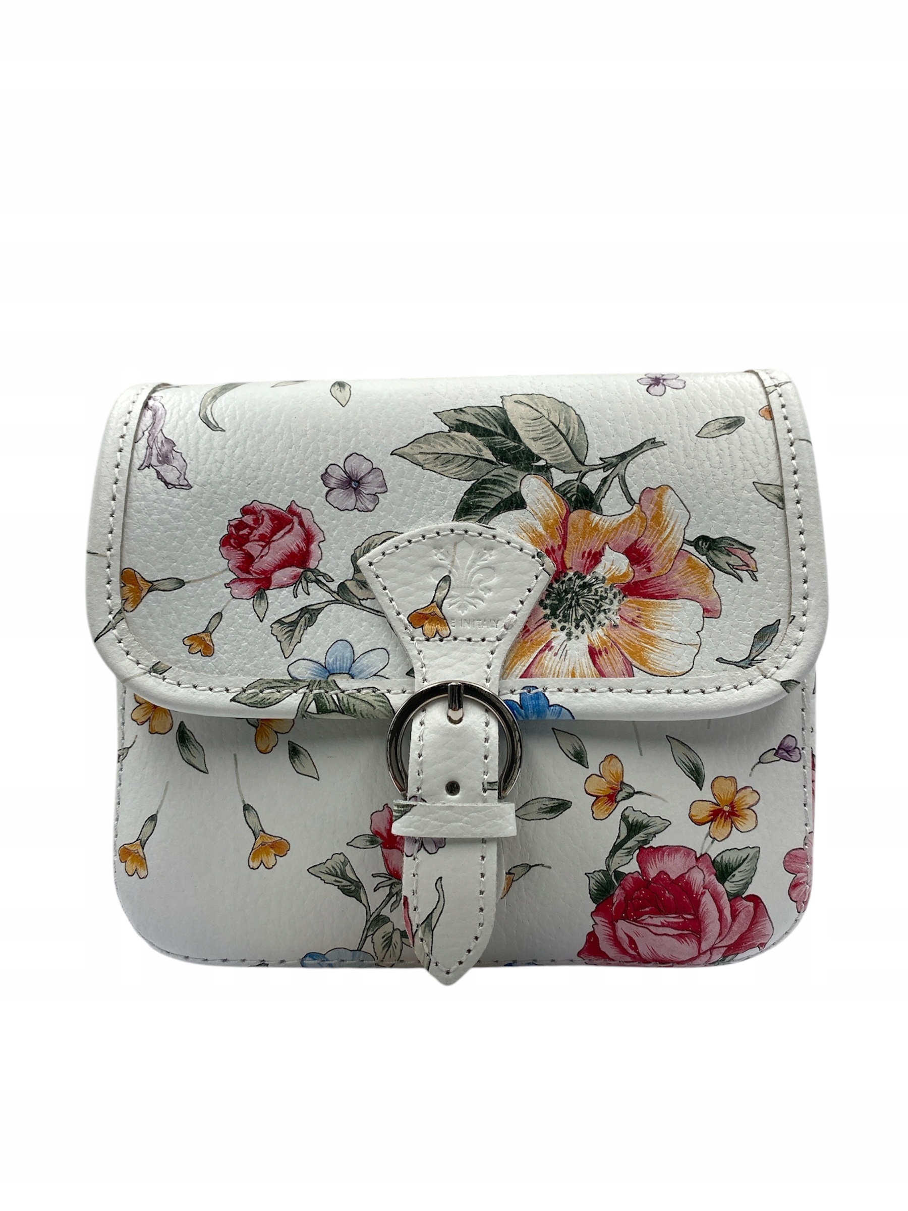 Torebka damska listonoszka Vera Pelle skóra naturalna Kwiaty Biała