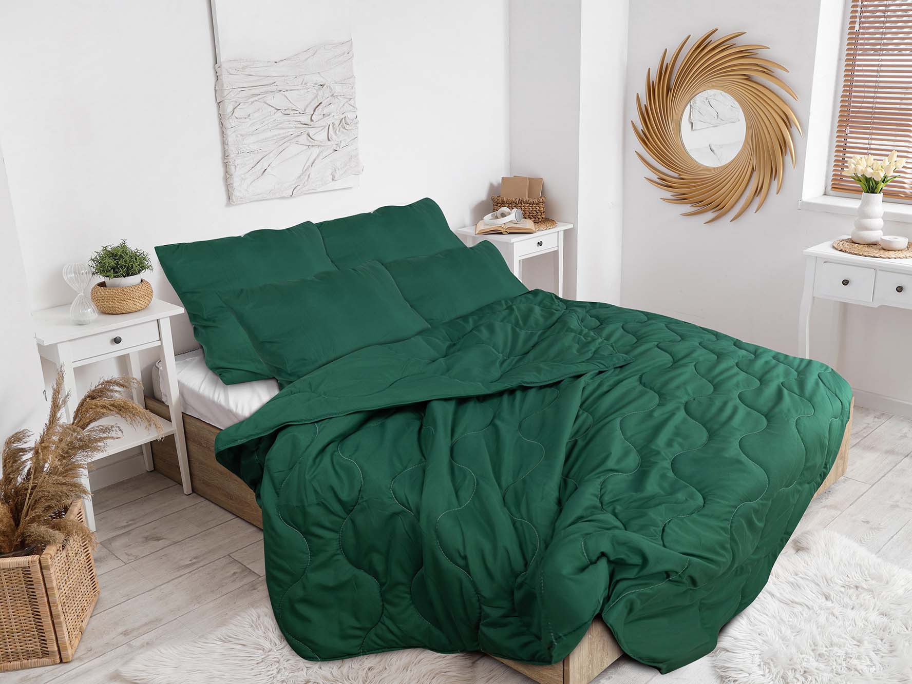 KOŁDRA LETNIA 200x220 ANTYALERGICZNA CIENKA LEKKA NA LATO BUTELKOWA ZIELEŃ Długość 220 cm