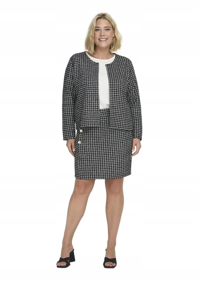 Elegantní Krátké Sako Bolerko S Kostkovaným Přehozem Zirkony Carmakoma O263 50